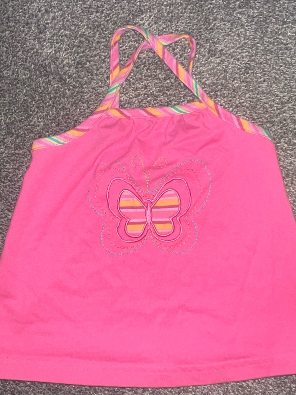 Kidgets Bright Pink Butterfly Tank with Striped Trim